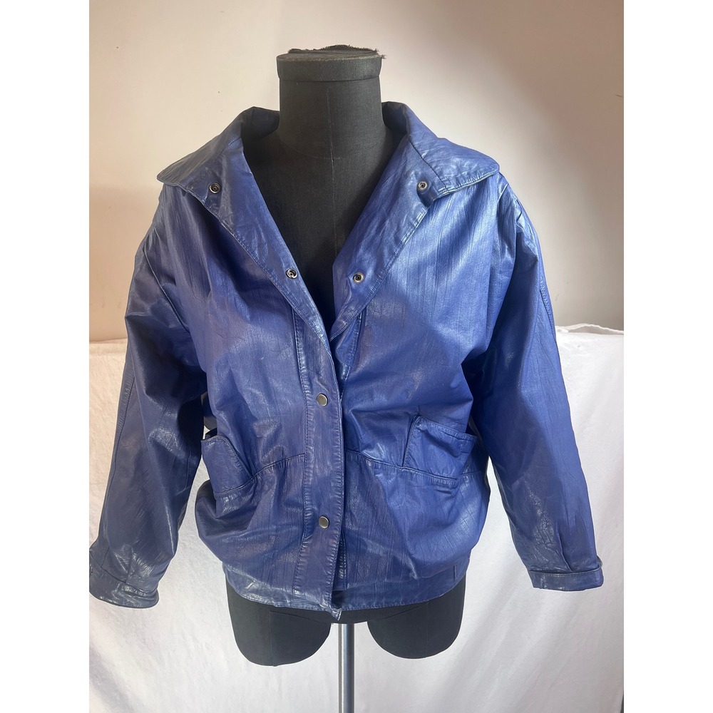 Avanti Vintage 80s Leather Bomber Jacket Cobalt Blue Puff Shoulder Womens Small